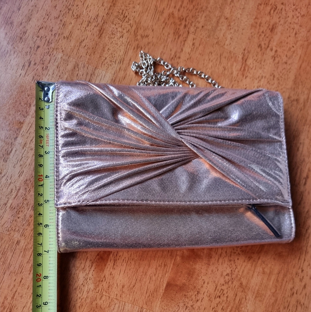 Kelly & Katie Rose Gold Metallic Elegant Clutch Bag With Shoulder Chain Strap - Picture 10 of 10